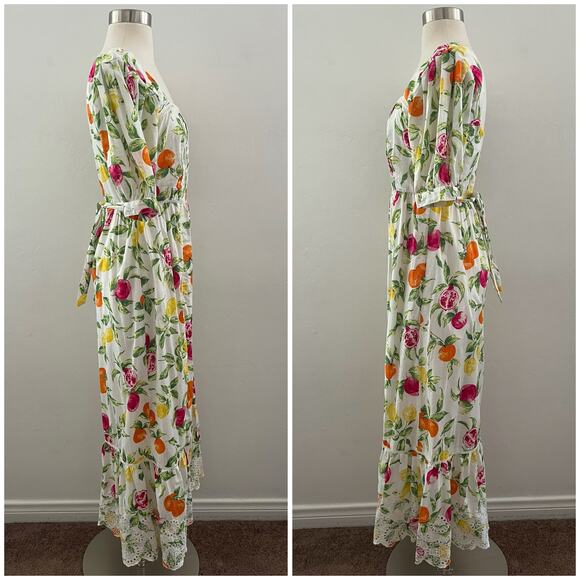 Nobody's Child Isla Fruit Print Midaxi Dress Puff Sleeve Novelty Colorful Size 6 - Picture 4 of 16